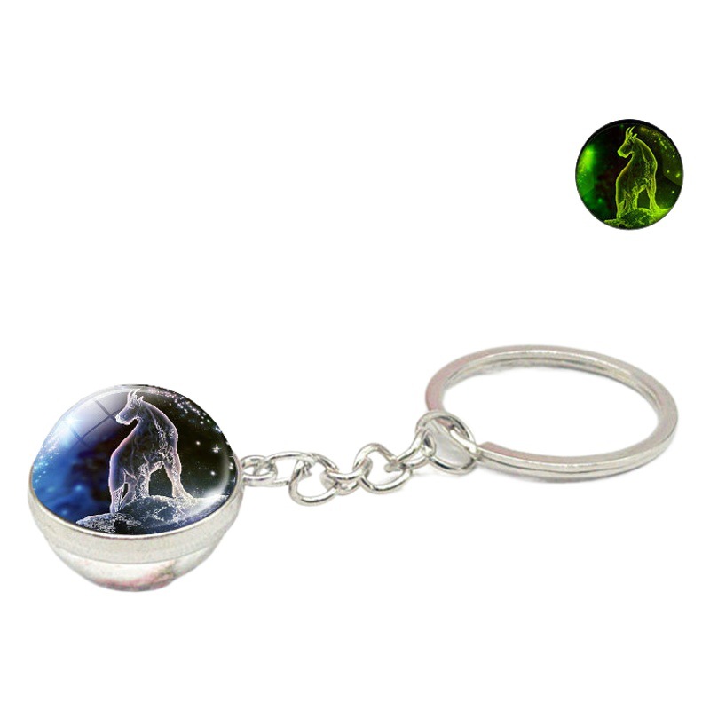 wish AliExpress ebay hot twelve constellation Time gem double-sided luminous glass ball key chain pendant