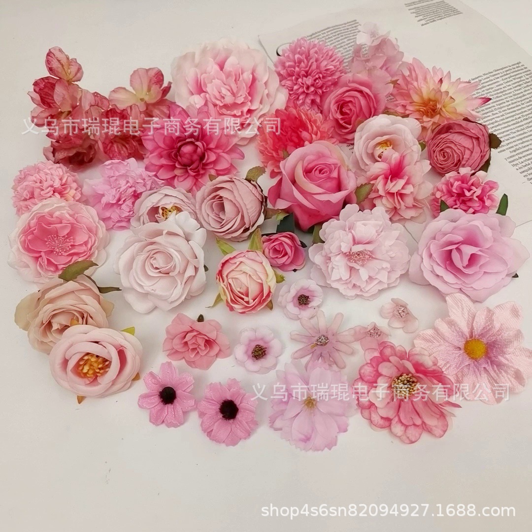 Picture of Pink simulation flower wedding shooting props handmade DIY hair accessories decoration Amazon flower box material