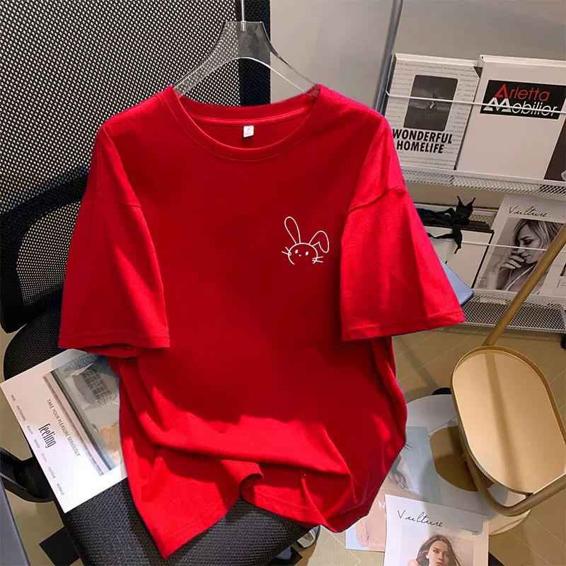Rabbit Year of Life Short-sleeved T-shirt Women's Base Shirt 2023 New Red Clothes T-shirt Red Top Ins Trendy