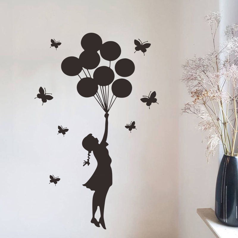 Picture of Butterfly Balloon Girl Generation carved wall stickers living room bedroom children's room background decoration creative wall stickers FX2025