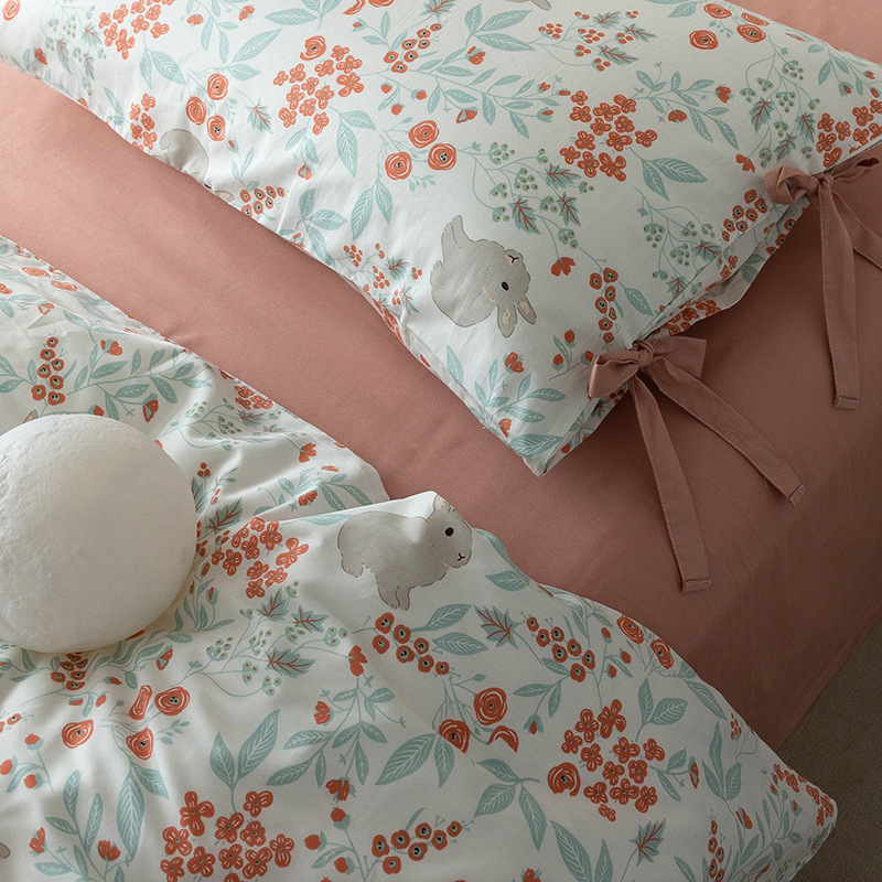 New Small Floral Fresh Spring Three-piece Cotton Korean-style Single Double Cotton Four-piece Bow Women