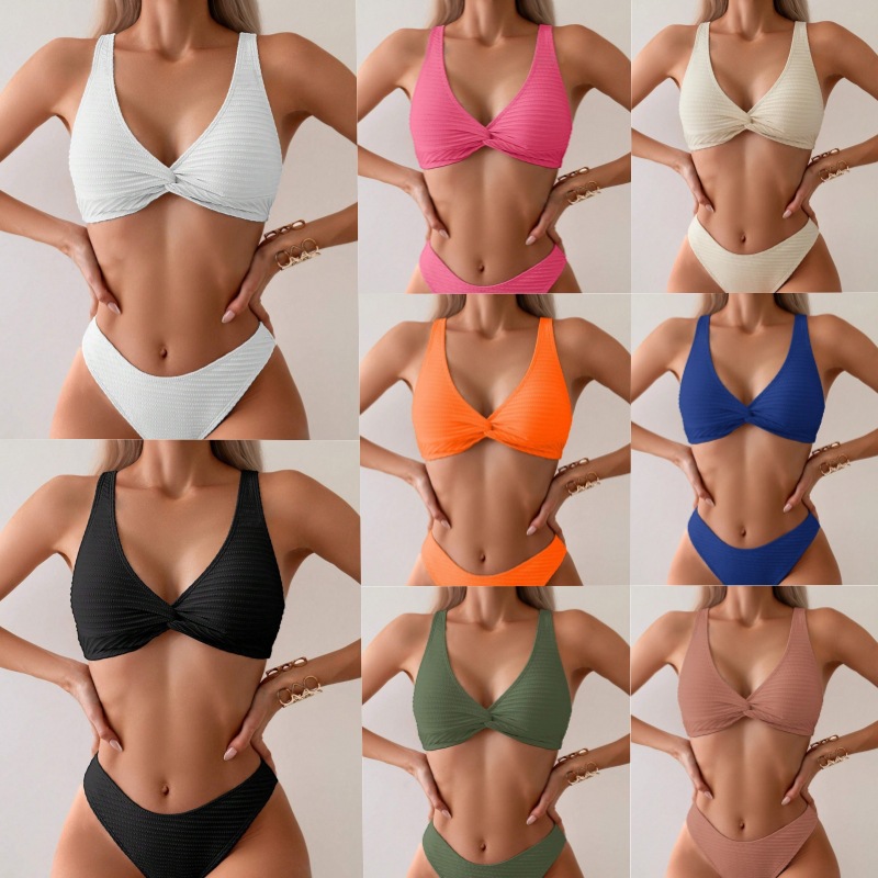 Swimwear solid color split European and American sexy bikini new foreign trade bikini ladies cross-border for swimwear factory