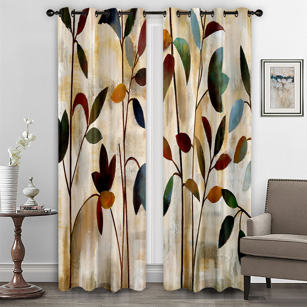 in stock curtains cross-border for in stock manufacturers straight hair polyester fiber 3D digital printing branch curtains urgent