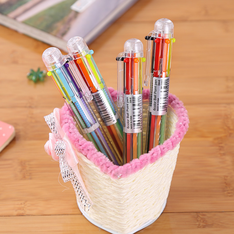 Picture of South Korea creative press multi-color ballpoint pen transparent color pen 6 color pen student stationery prizes wholesale