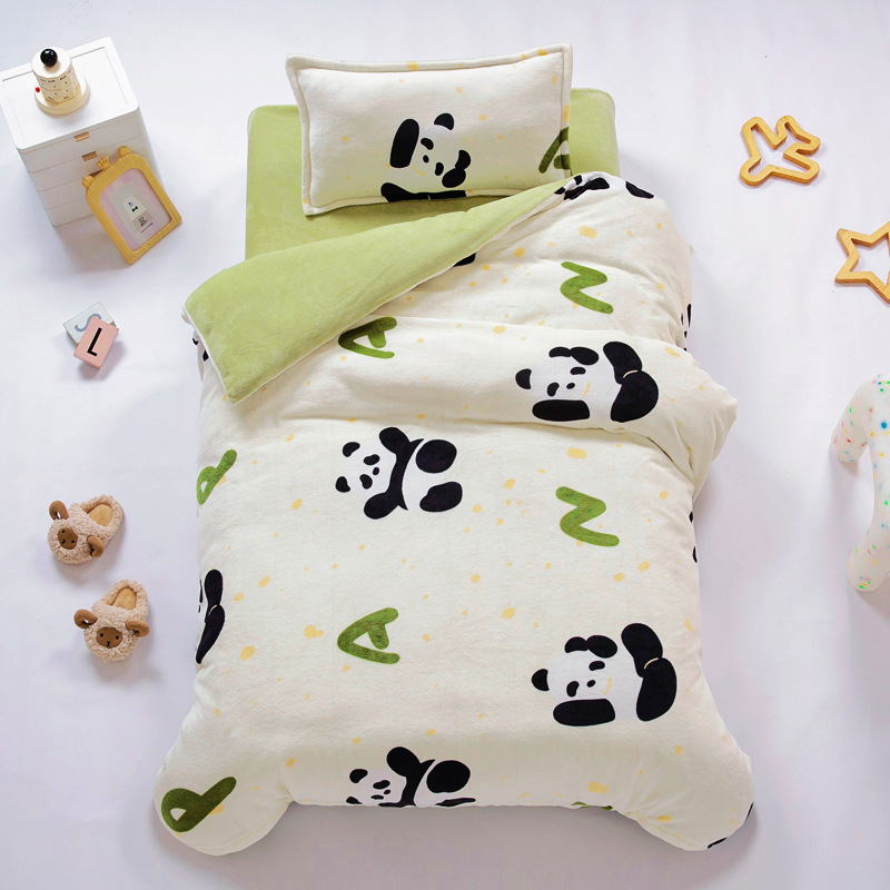 Picture of Kindergarten quilt three-piece autumn and winter milk velvet double-sided velvet baby admission core six-piece coral velvet bedding