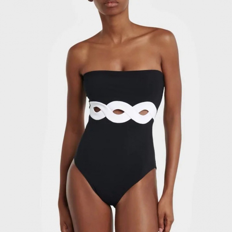 2024 European and American Swimwear New Simple Black and White Contrast Color one-piece Swimsuit Women's Cross-border Explosions