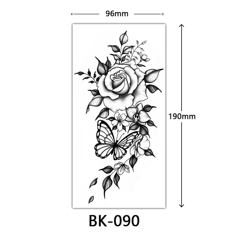 Picture of Cross-Border Supply of Sketch Flower Tattoo Stickers, Sketch Tattoo Stickers, Rose Flower Black and White Flower Tattoo