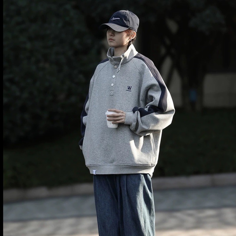 Picture of Cross-border American Retro Stitching Collar Casual Sweatshirt Personalized Fashion Couple Japanese Loose Pullover Jacket
