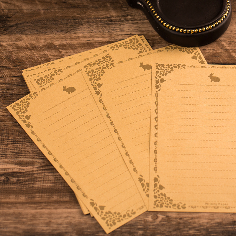 Picture of Letter Paper Envelope Set Retro Style Love Letter Stationery Valentine's Day Writing Love Letter Rabbit Pattern Kraft Paper Letterhead Wholesale