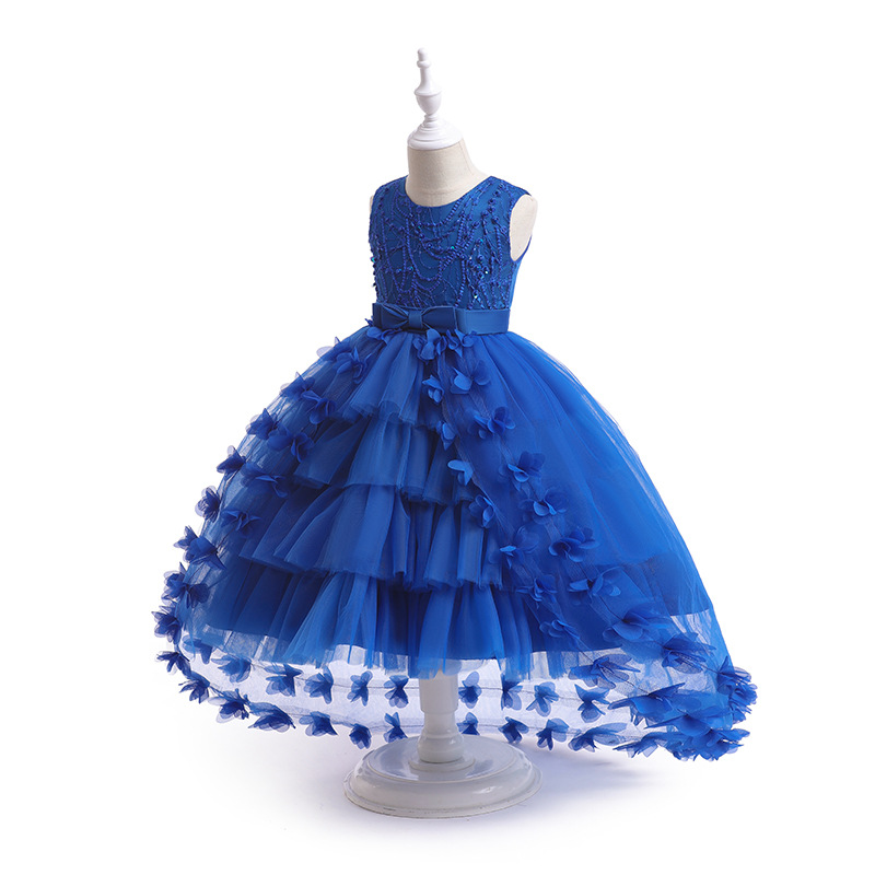 Picture of Ready Stock Kidsren's Evening Dress Girl's Fashionable Fluffy Gauze Princess Dress Flower Girl Wedding Little Girl Tail Dress European and American