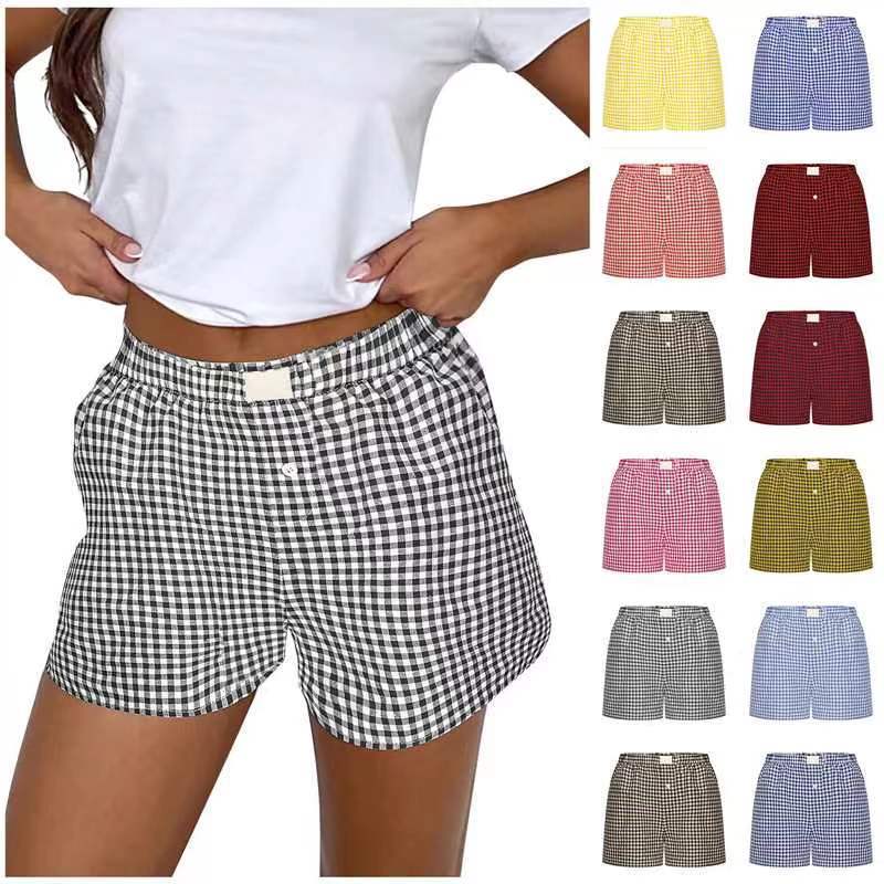 New Cross-Border Aliexpress Women's Casual and Comfortable High-Waisted Loose Wide-Leg Retro Plaid Shorts