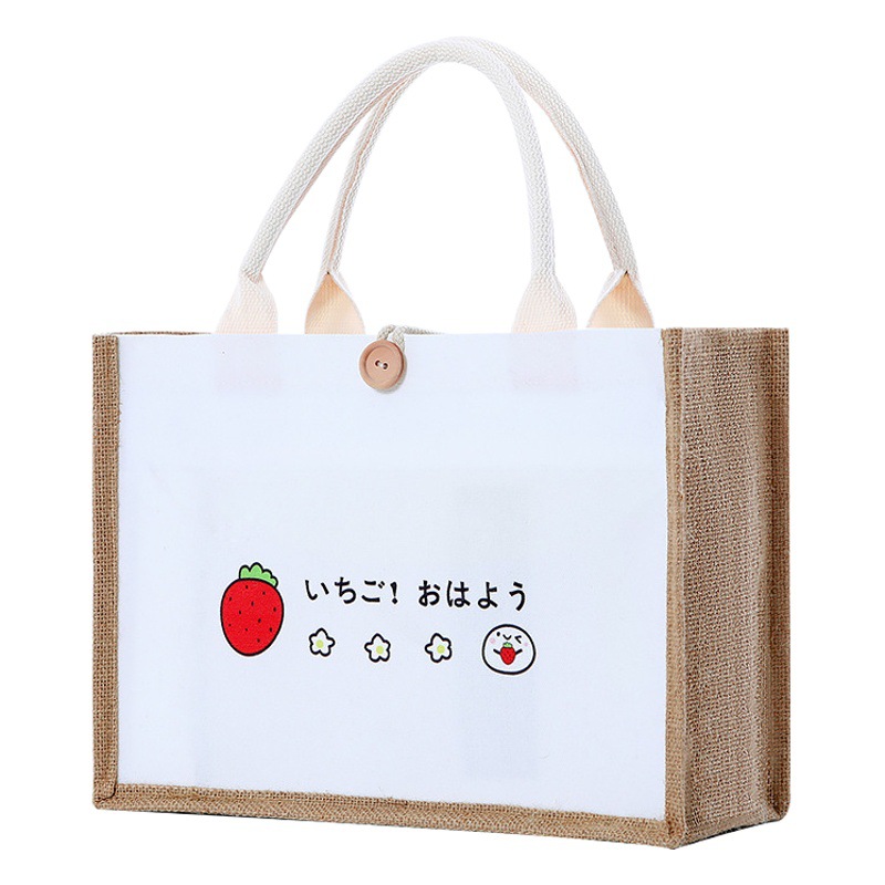 Printed logo canvas bag Korean handbag linen bag Japanese style simple large capacity women's school bag lunch in stock