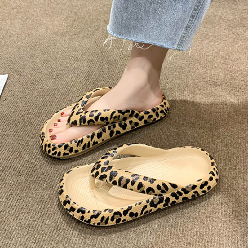 Flip-Flops for Women's Outer Wear Summer New Style Flip-Flops Thick-Soled Fashion Leopard Print Fairy Style Outdoor Sandals for Women