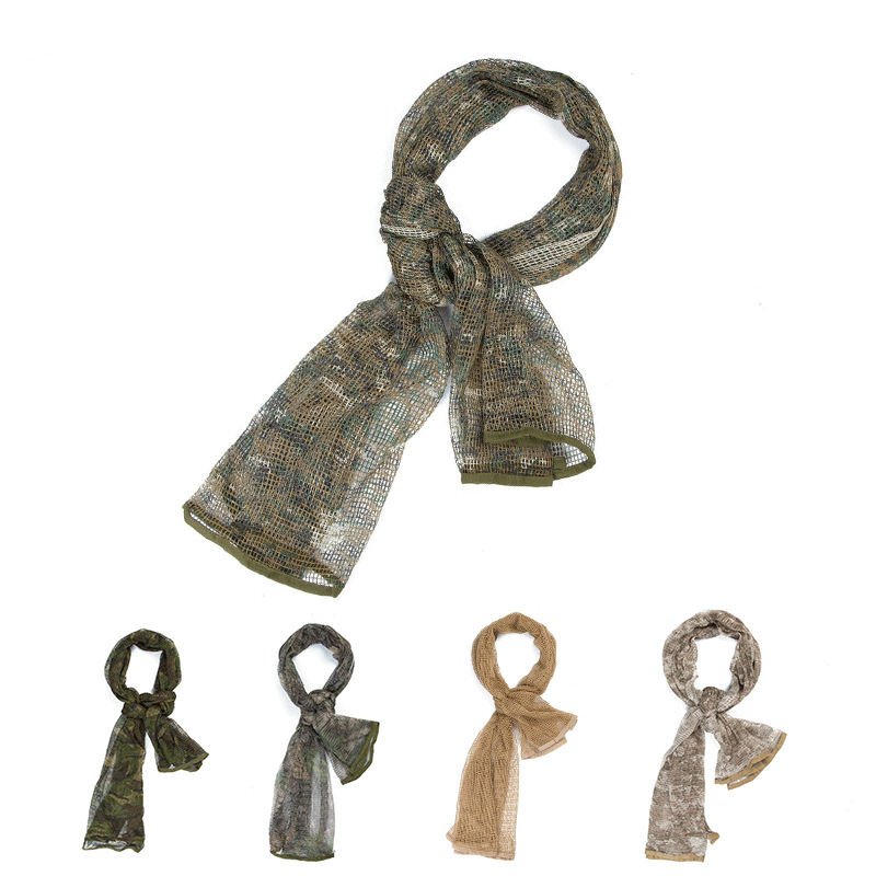 Long Tactical Scarf Multi-purpose Camouflage Breathable Mesh Scarf Camouflage Tape Outdoor Riding Scarf Large Mesh Mesh Scarf