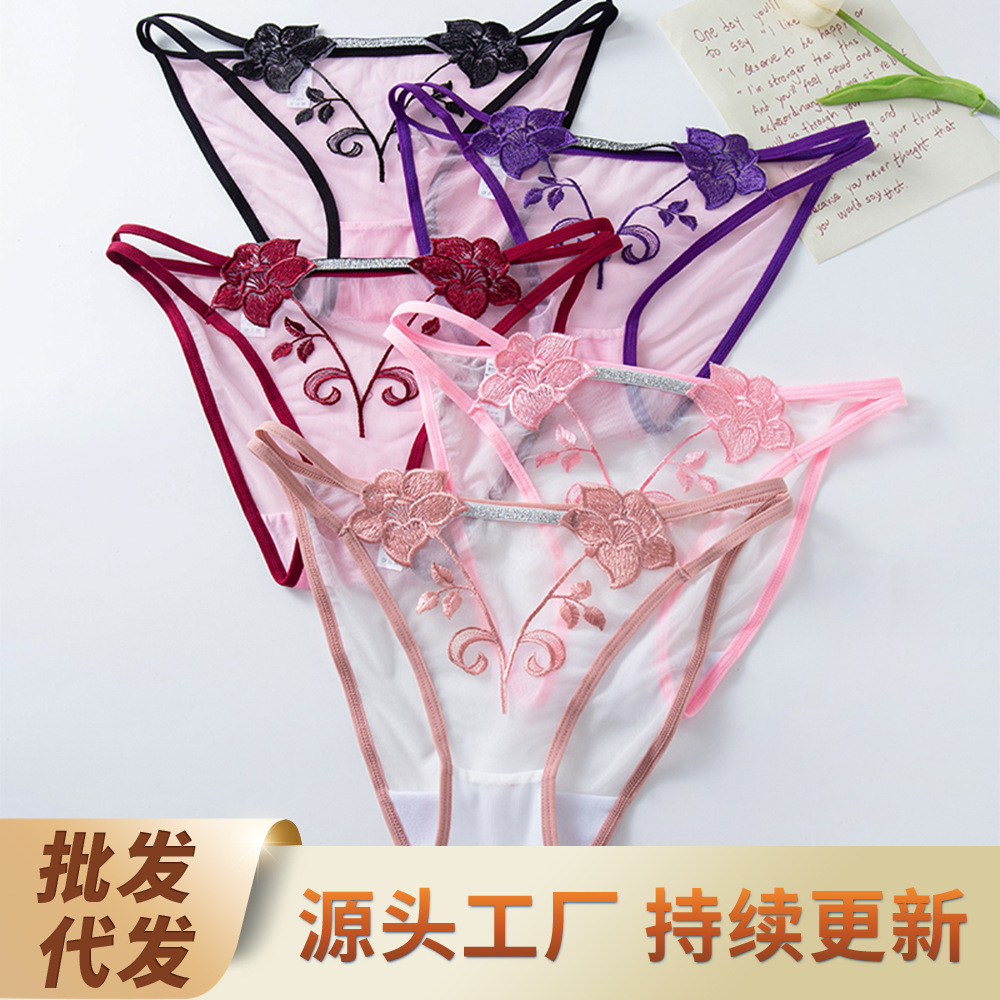 Sexy lace underwear girls pure want wholesale hollow transparent low waist breathable seamless body embroidered briefs