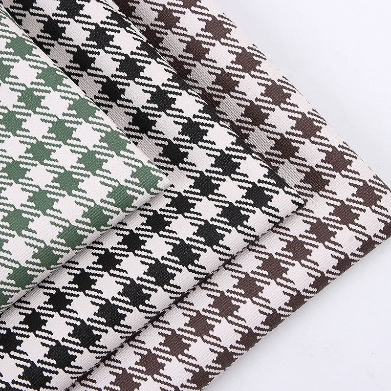 Picture of K1829 classic style black and white houndstooth printed leather fabric scratch-resistant wear-resistant film process in stock wholesale