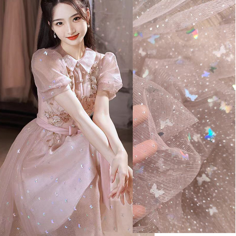 Butterfly mesh gauze Starry Sky gauze pink background cloth net red nail art photography lace yarn sequined gauze fabric