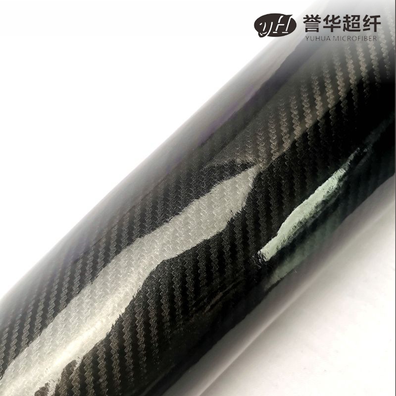 Yuhua Microfiber 1.2-1.4mm Mirror Crystal Film Carbon Fiber Pattern Microfiber Leather for Car Steering Wheel Cover