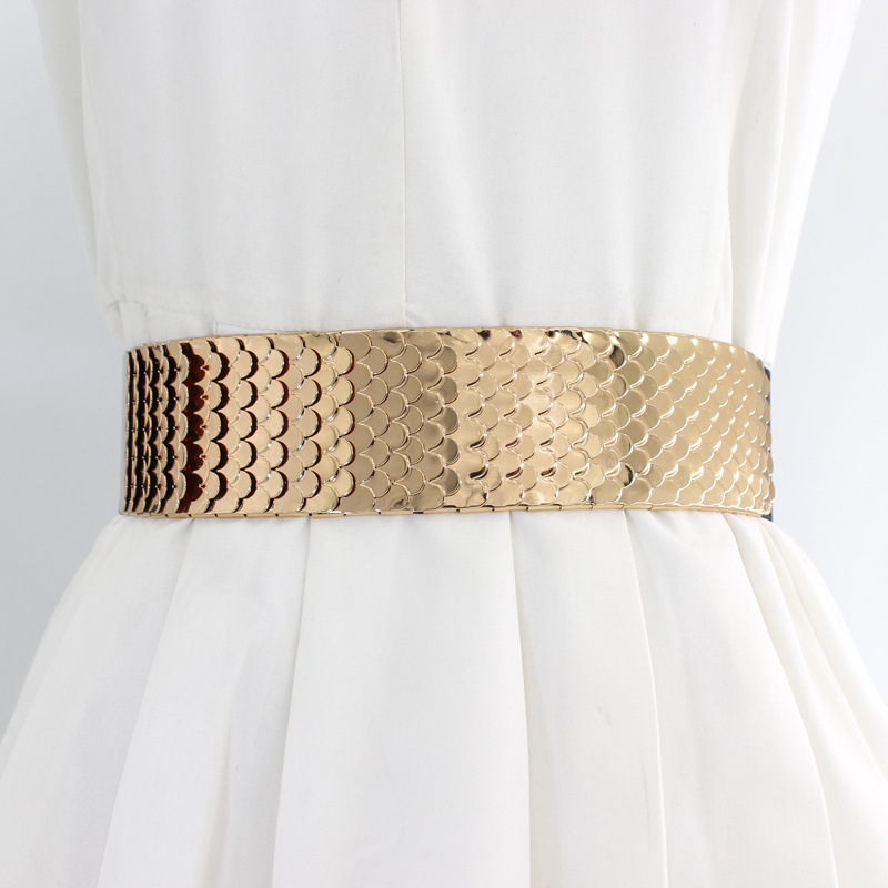 Picture of Decorative Belt Women's Metallic Elastic Waist Seal Fashionable Fish Scale Pattern Stretch Wide Belt Dress All-Match Dress
