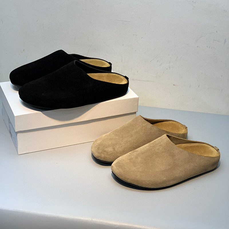 2024 Summer New Niche Anti-Velvet Toe Toe Toe Tops Women's All-Match Comfortable Slip-on Flat Genuine Leather Birkento Tops