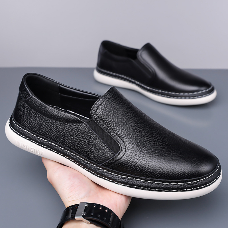 Men's Casual Shoes 2025 New Style First Layer Cowhide Slip-On Men's Leather Shoes Versatile Simple Genuine Leather Men's Shoes Drop Shipping
