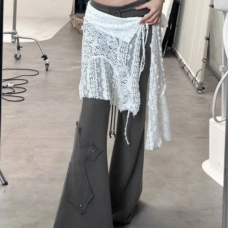 Hollow Lace Apron Spring New Xiaoying Mesh Skirt Layered Spice Girls White Jacquard Skirt Collocation