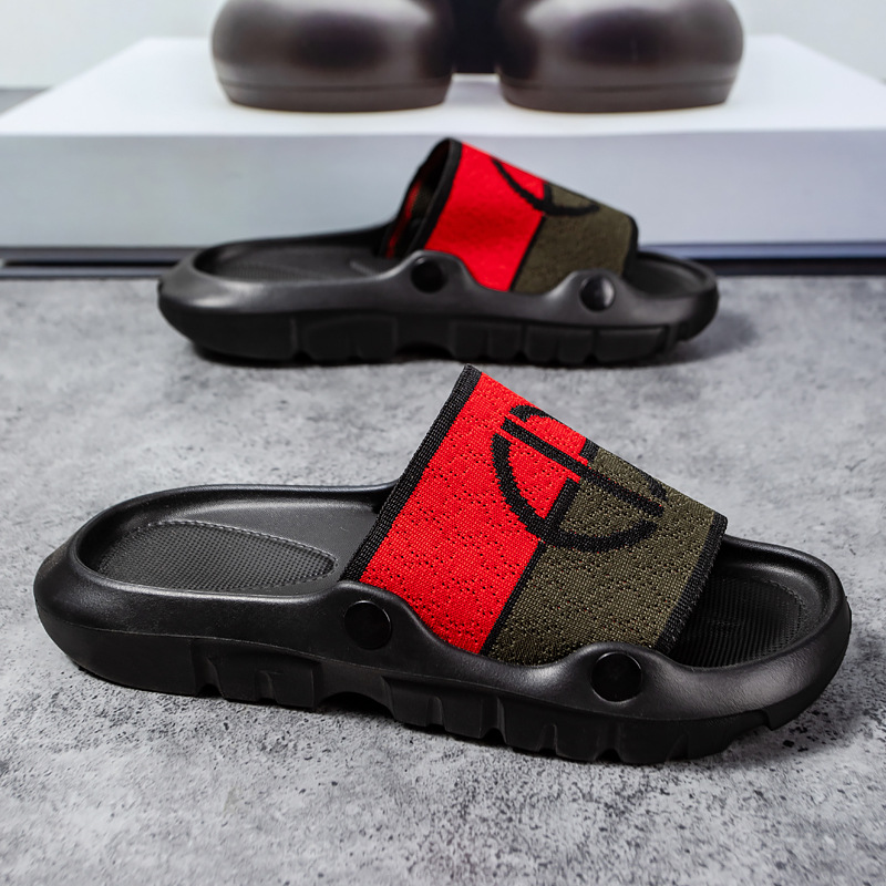 Eva New Cross-Border Men's Sandals Summer Fly-Knit Driving Slippers Black Slip-On Trendy Breathable Beach Shoes