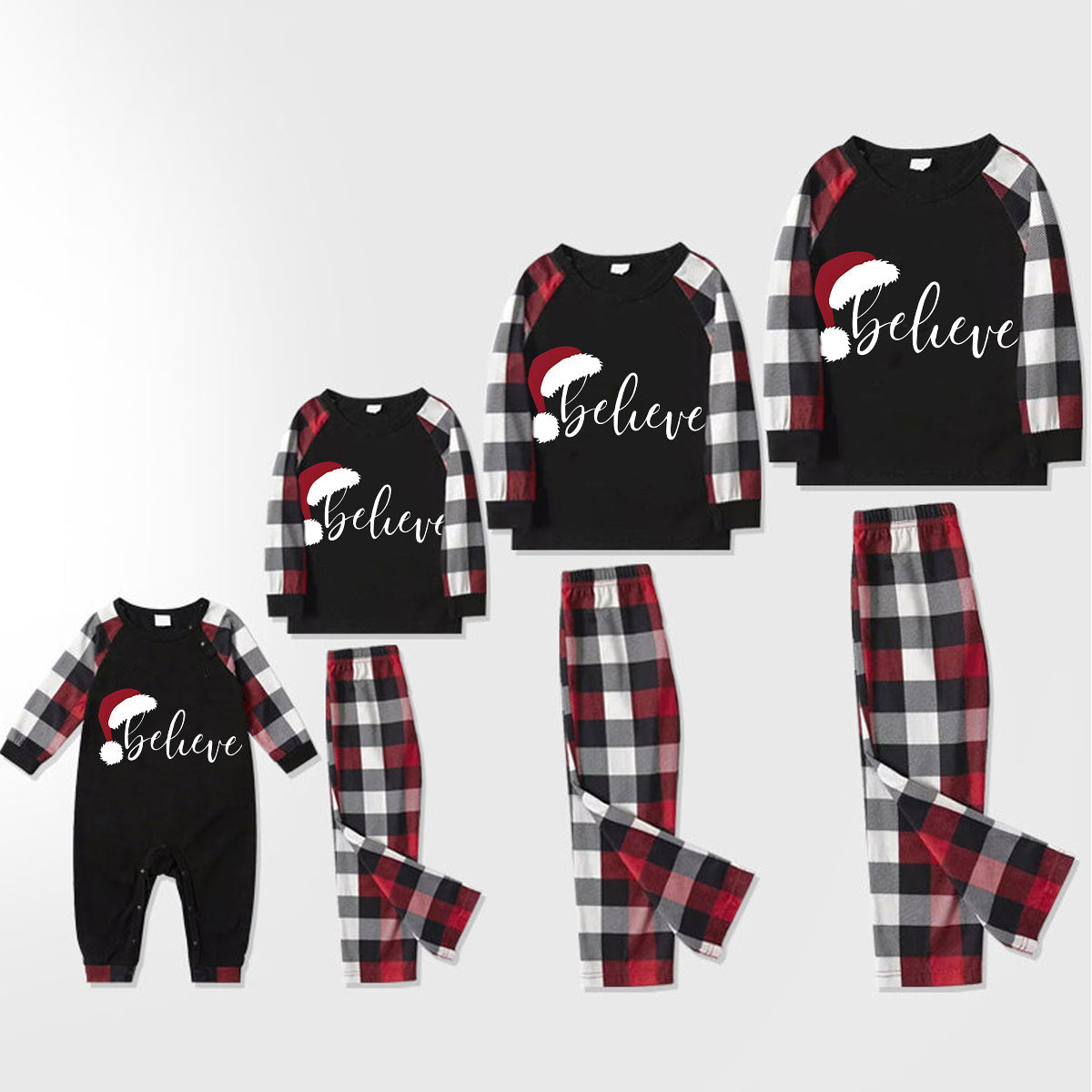 Picture of European and American Amazon Cross-Border Christmas Pajamas Printed Plaid Parent-Child Wear Long-Sleeved Home Clothes Set Christmas New Style