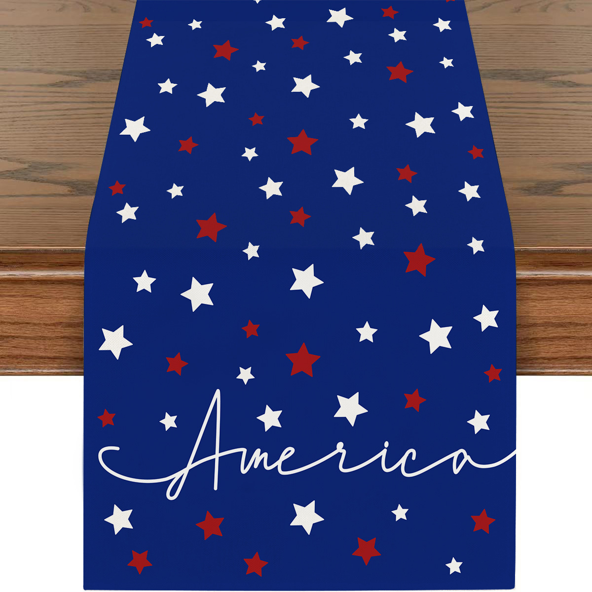 Picture of Explosions US Independence Day Decorative Table Runner Linen Star-stripe Printed Tablecloth Patriot Holiday Atmosphere Table Runner