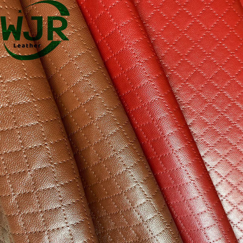 Lamb Pattern Imitation Embroidery Rhombic Plaid Embossed Leather Fabric Million Brocade Bag Clothing Cosmetic Bag Leather Fabric