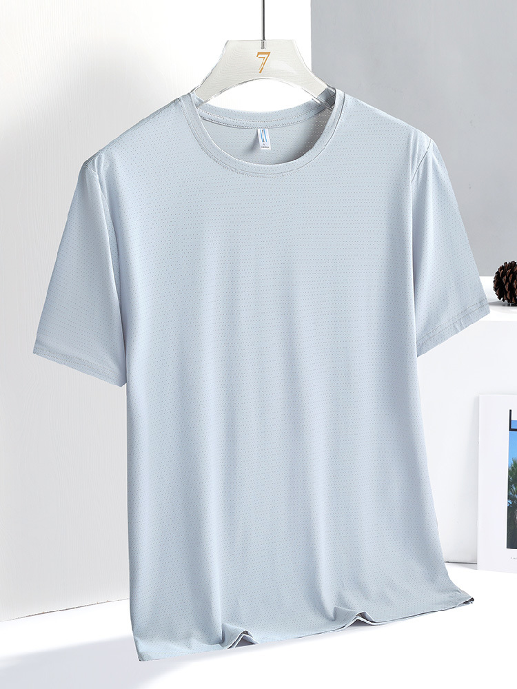 Summer Thin Casual Sports T-shirt Men's Elastic Quick-drying Breathable Fitness Running Women's Short-sleeved Sweat-absorbent Ice Silk Shirt