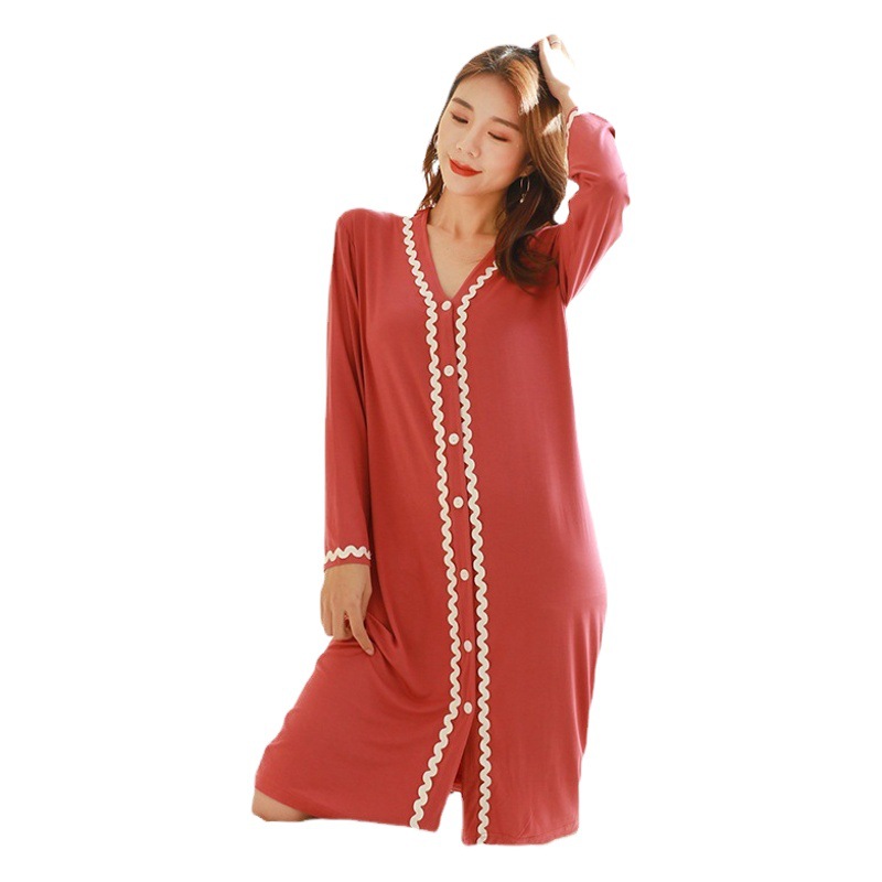 Dress modal 039 pajamas show temperament lace-breasted sunscreen cardigan nightgown can be worn outside