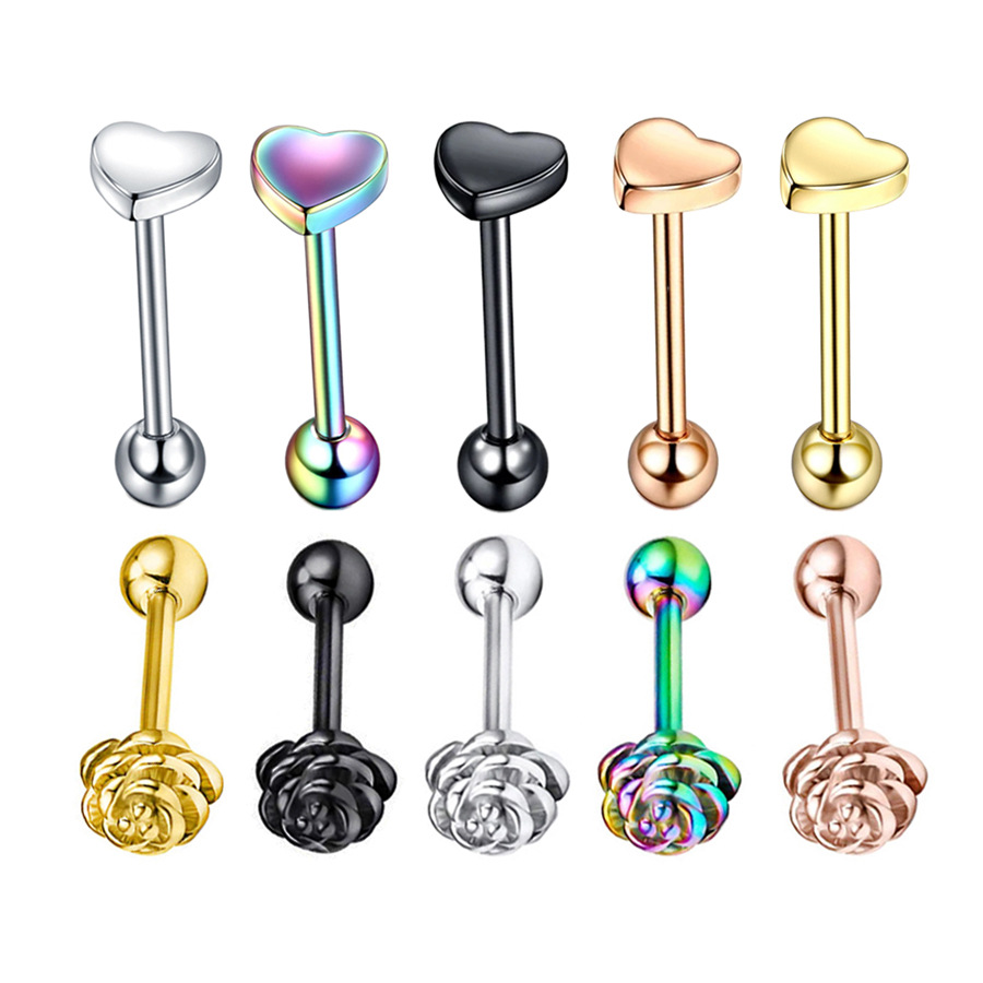 316L casting stainless steel body piercing jewelry peach heart tongue nail rose tongue nail wholesale 1.6x16mm