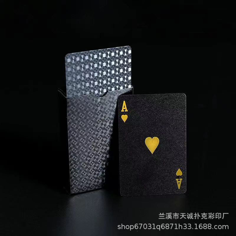 Picture of Gold Foil Black Gold Plastic Playing Cards in Stock Pet Waterproof and Wear-Resistant Douzhizhu Entertainment Chess and Card Board Game Wholesale Manufacturer