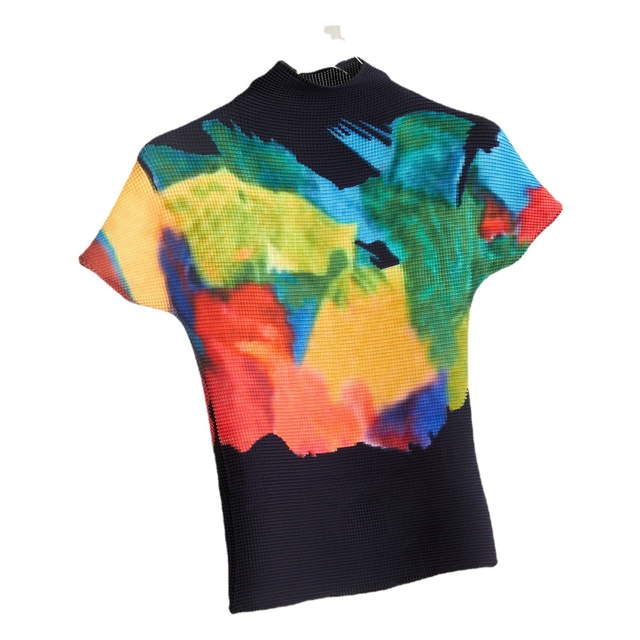 Small High Neck Short Sleeve T-Shirt Women's Base Clothes Summer New Pleated Top Women's Clothes in TikTok Studio