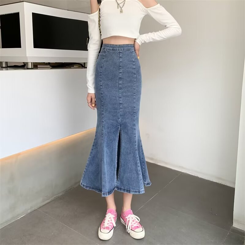 Culottes Denim Short Skirt Women's Summer New Niche Design Sense High Waist Hip Covering Slimming Small A- line Skirt Ins