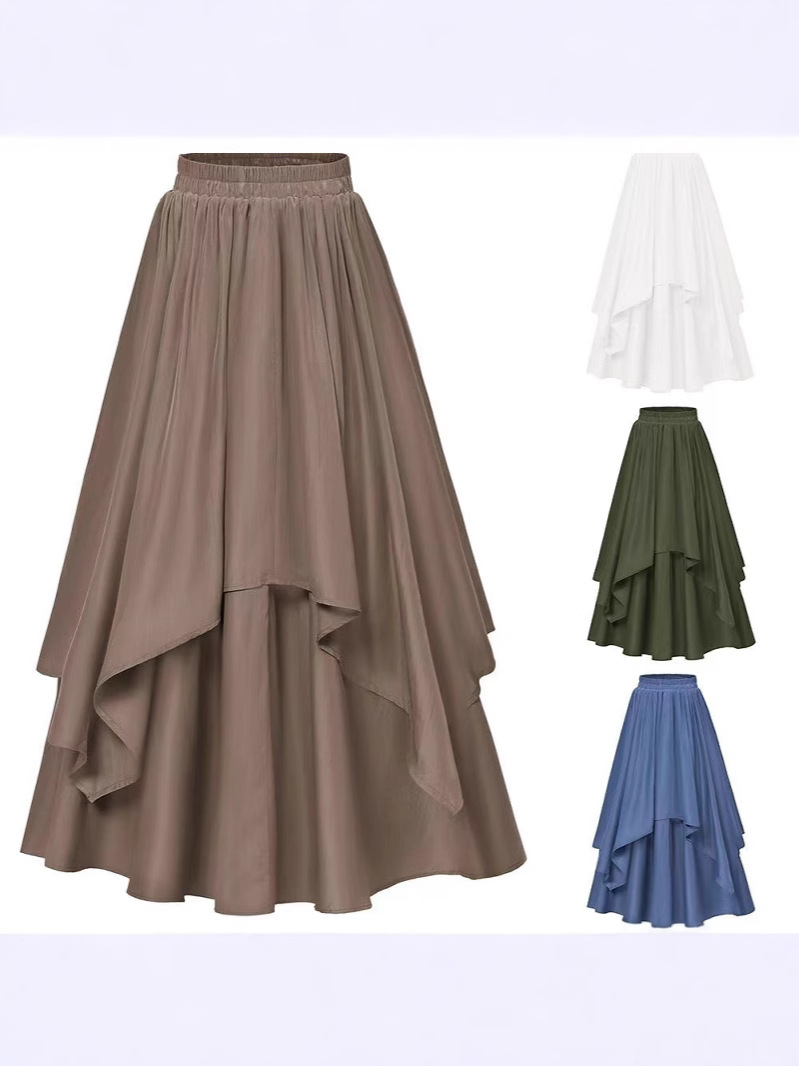 Solid Color Skirt Women's 2024 Summer New Irregular Design Sense Pear-shaped Figure Hip Covering Slimming Large Swing Skirt Trendy