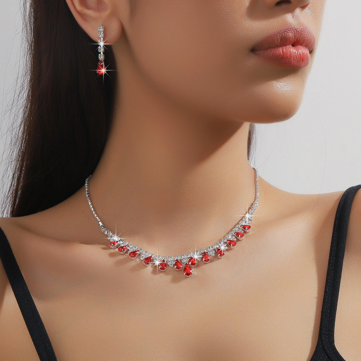 Cross-border source Europe and the United States hot-selling necklace earrings two-piece blue elegant clavicle chain wedding clothing accessories women