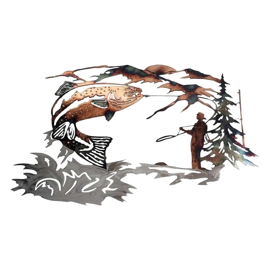 Picture of Cross-border independent station hot products wall decoration interior decoration trout fisherman fishing metal wall art crafts
