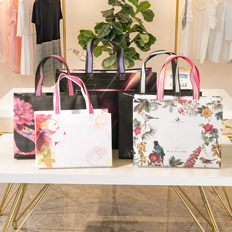 Picture of Three-dimensional non-woven film bag color spot large shopping bag clothing store handbag can be printed logo