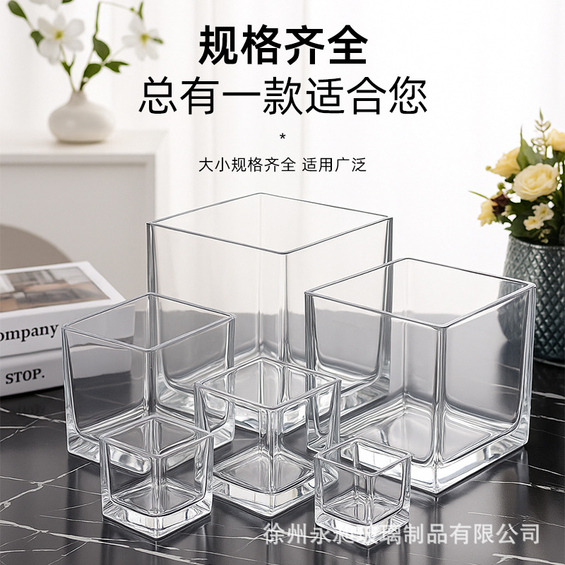 Picture of Wholesale glass aromatherapy candle cup square square cylinder transparent candle holder ornaments flower arrangement hydroponic vase large small size fish tank