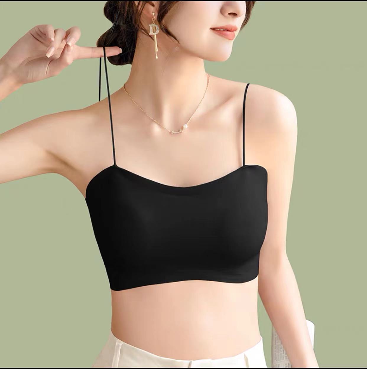 Picture of Sling Small Vest Women's Ice Silk Beautiful Back Underwear with Chest Pad One-piece Bra Summer Thin Inner Top Tube Top Outer Wear