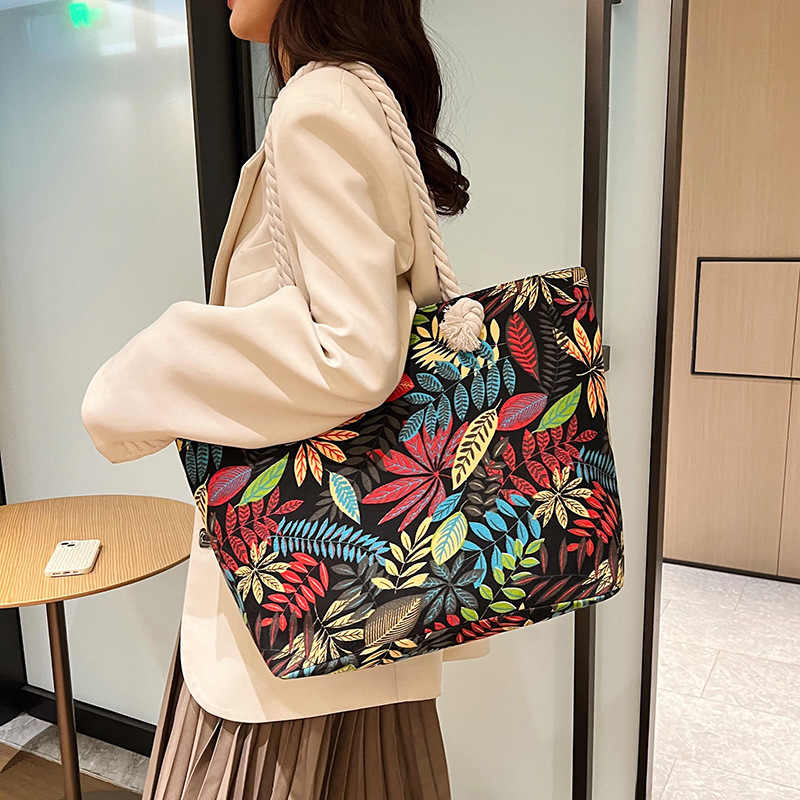 Picture of New Ethnic Style Simple Handbag Double-sided Printed All-match Large Capacity Women's Canvas Bag Hemp Rope Shoulder Casual Bag