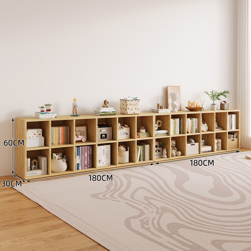 Picture of All Solid Wood Bookshelf Storage Rack Floor-Standing Wall-Mounted Combination Grid Cabinet Living Room Pine Storage Storage Low Home Bookcase