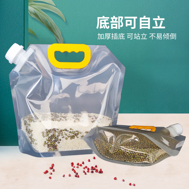 Transparent Self-Standing Nozzle Bag for Grains, Insect-Proof and Moisture-Proof Sealed Satchel Storage Bag, Thickeneded Food-Grade Repackaging Bag