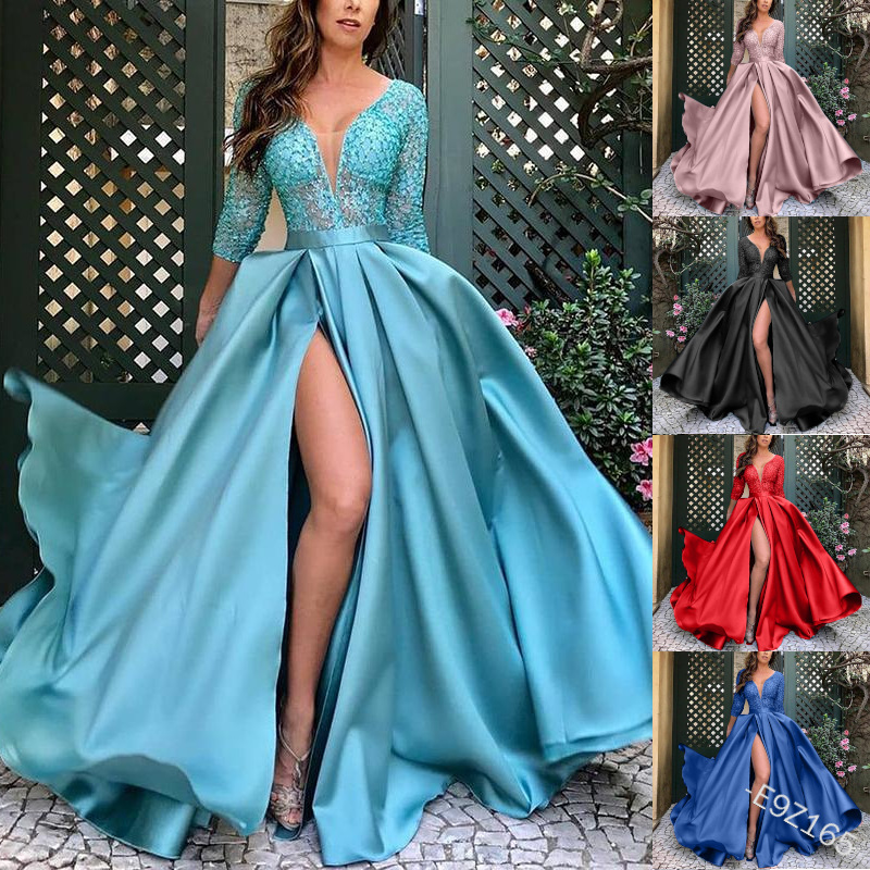2025 New European and American Export Women's Clothing Independent Station Lace Sequin Large Hem Sexy Long Skirt Trailing Banquet Evening Dress