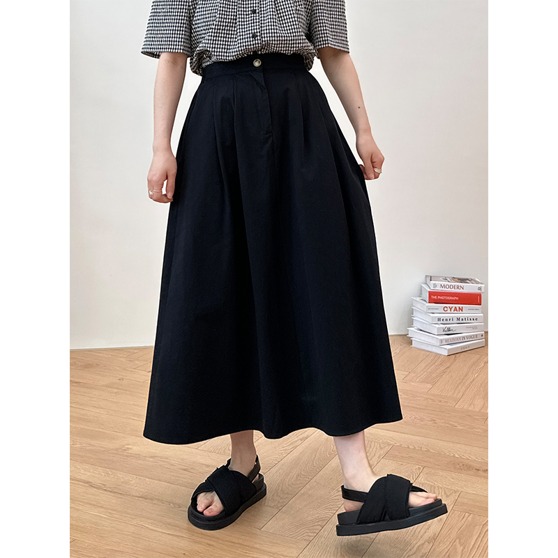 College Style Skirt, High Waist, Slimming Look Elastic Mid-Length Skirt, Korean Style Loose A-Line Skirt, Spring & Fall New Umbrella Skirt, Long Skirt