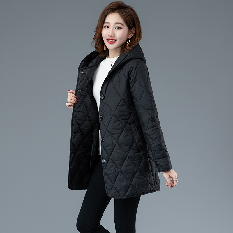 Real Shot of Winter Women's Warm Cotton Jacket 2025 New Diamond Pattern Lightweight down Cotton Hooded Long-Sleeve Cotton Coat
