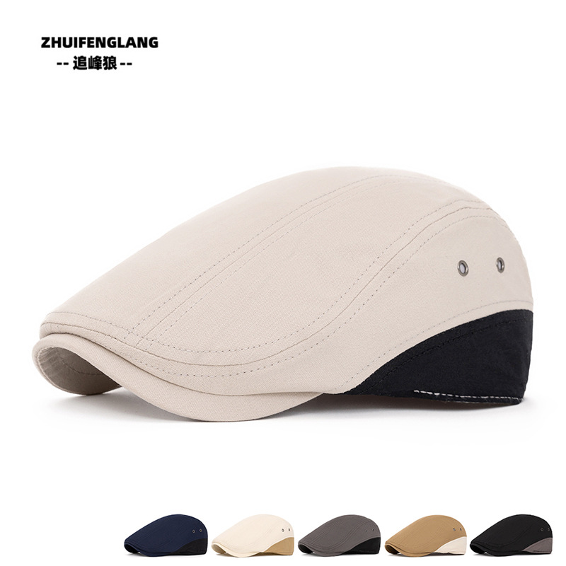 British Style Color-Blocked Newsboy Hat Men's Retro Old Forward Hat Outdoor Sun Hat Beret Casual Peaked Hat