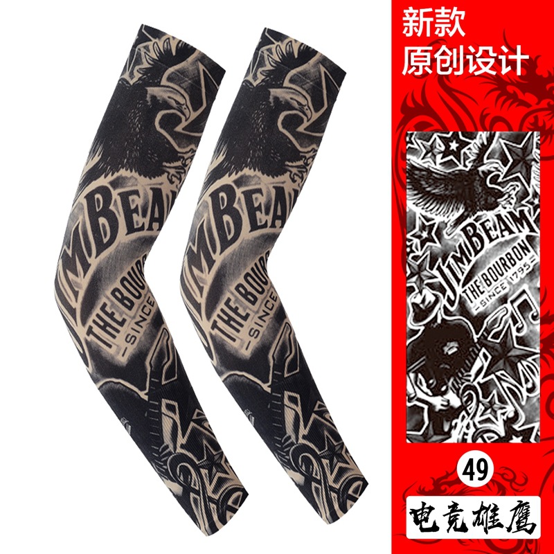 Picture of Ice Silk Tattoo Sleeve Men's Outdoor Driving Sunscreen Sleeve Women's Riding Arm Arm Sleeve Trendy Men's Flower Arm Sleeve